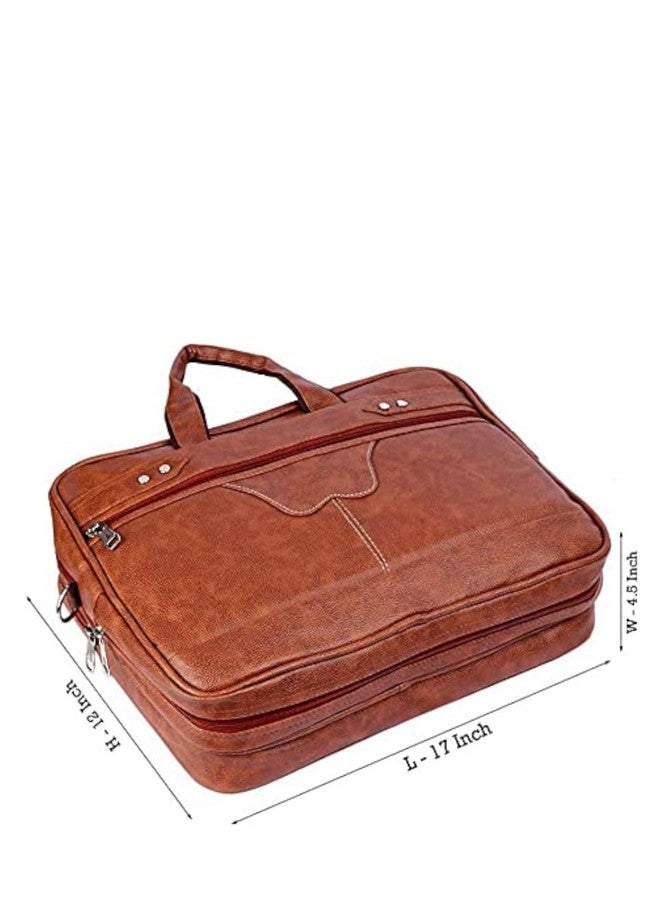 SAMTROH Men's PU Leather Laptop Bag | Fits Up to 15.6 Inch Laptop/MacBook with Padded Compartment, 2 Main Sections, Detachable Sling Strap, 3 External & 1 Inner Pocket | Ideal for Men and Boys (Tan) - Image 5