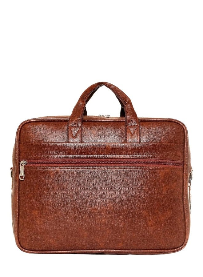 SAMTROH Men's PU Leather Laptop Bag | Fits Up to 15.6 Inch Laptop/MacBook with Padded Compartment, 2 Main Sections, Detachable Sling Strap, 3 External & 1 Inner Pocket | Ideal for Men and Boys (Tan) - Image 4