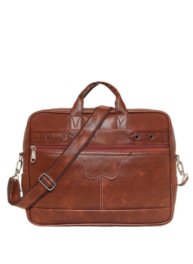 SAMTROH Men's PU Leather Laptop Bag | Fits Up to 15.6 Inch Laptop/MacBook with Padded Compartment, 2 Main Sections, Detachable Sling Strap, 3 External & 1 Inner Pocket | Ideal for Men and Boys (Tan) - Image 3