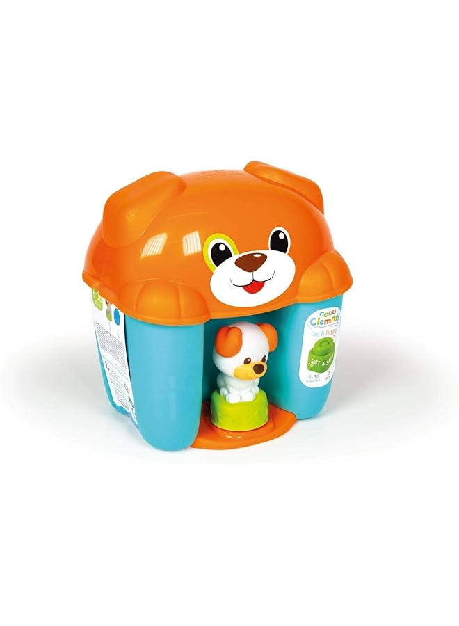 كلمينتوني لعبة دلو الكلب الناعمة مع المكعبات 7 قطع للأطفال من عمر 6 أشهر فما فوق - Image 1