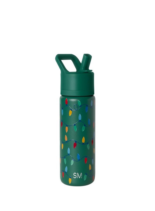 Simple Modern Kids Summit | Christmas Water Bottle with Straw Lid | 14oz Stainless Steel Cup Insulated Tumbler for Toddlers, School | Holiday Gifts for Girls Boys | Vintage Lights on Green - Image 1
