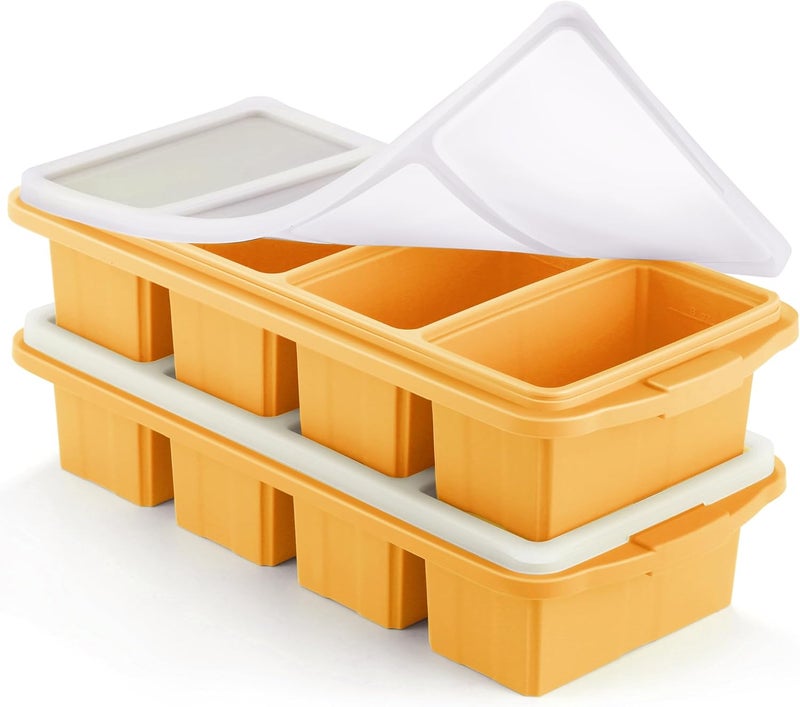Ztomine Silicone Freezer Tray With Lid - Silicone Freezer Food Molds- Large Ice Cube Tray,Silicone Freezer Container,Freeze & Store Soup, Sauce, Broth,Leftovers - Makes 4 Perfect 1 Cup - Image 1