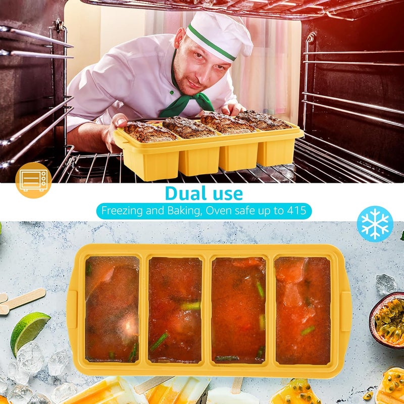 Ztomine Silicone Freezer Tray With Lid - Silicone Freezer Food Molds- Large Ice Cube Tray,Silicone Freezer Container,Freeze & Store Soup, Sauce, Broth,Leftovers - Makes 4 Perfect 1 Cup - Image 3