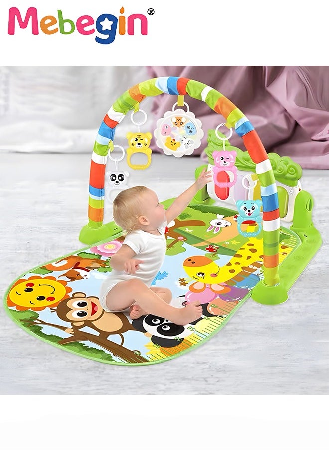 MEBEGIN Baby Play Mat with 5 Sensory Toys and Piano Board, Baby Piano Gym Mat with Colorful Animal Patterns, Early Development Playmat, Musical Activity Center, Interactiveactivity Center for Babies, Used for Lying, Sitting, Tummy Time, 3 AA Batteries Required(Not Included)  - Image 4
