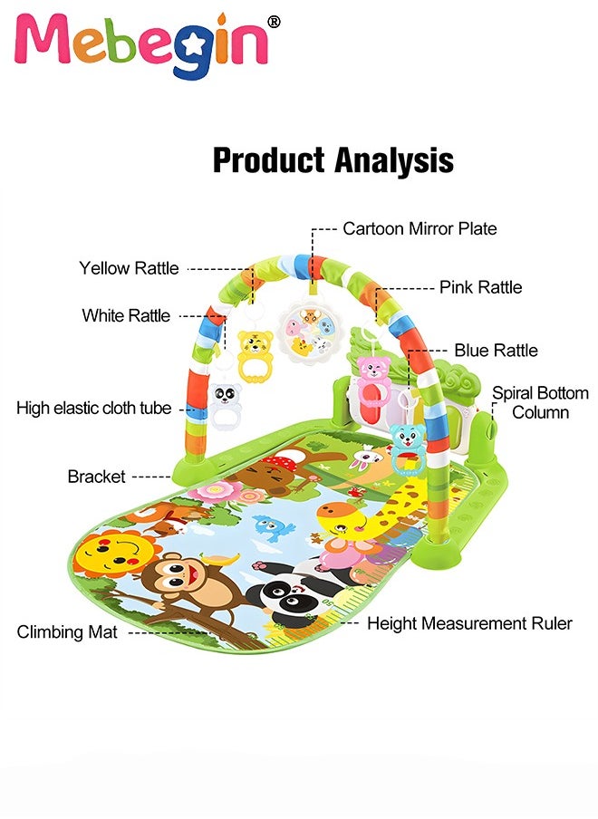 Baby Play Mat with 5 Sensory Toys and Piano Board, Baby Piano Gym Mat with Colorful Animal Patterns, Early Development Playmat, Musical Activity Center, Interactiveactivity Center for Babies, Used for Lying, Sitting, Tummy Time, 3 AA Batteries Required(Not Included)