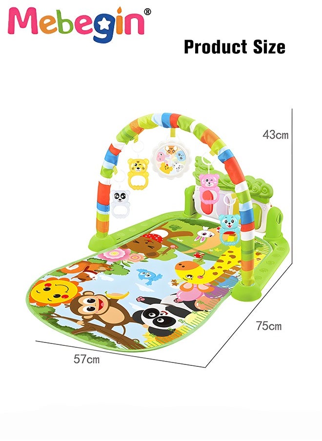 MEBEGIN Baby Play Mat with 5 Sensory Toys and Piano Board, Baby Piano Gym Mat with Colorful Animal Patterns, Early Development Playmat, Musical Activity Center, Interactiveactivity Center for Babies, Used for Lying, Sitting, Tummy Time, 3 AA Batteries Required(Not Included)  - Image 3