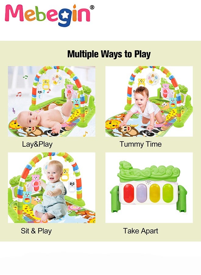 Baby Play Mat with 5 Sensory Toys and Piano Board, Baby Piano Gym Mat with Colorful Animal Patterns, Early Development Playmat, Musical Activity Center, Interactiveactivity Center for Babies, Used for Lying, Sitting, Tummy Time, 3 AA Batteries Required(Not Included)
