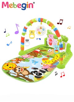 MEBEGIN Baby Play Mat with 5 Sensory Toys and Piano Board, Baby Piano Gym Mat with Colorful Animal Patterns, Early Development Playmat, Musical Activity Center, Interactiveactivity Center for Babies, Used for Lying, Sitting, Tummy Time, 3 AA Batteries Required(Not Included)  - Image 1