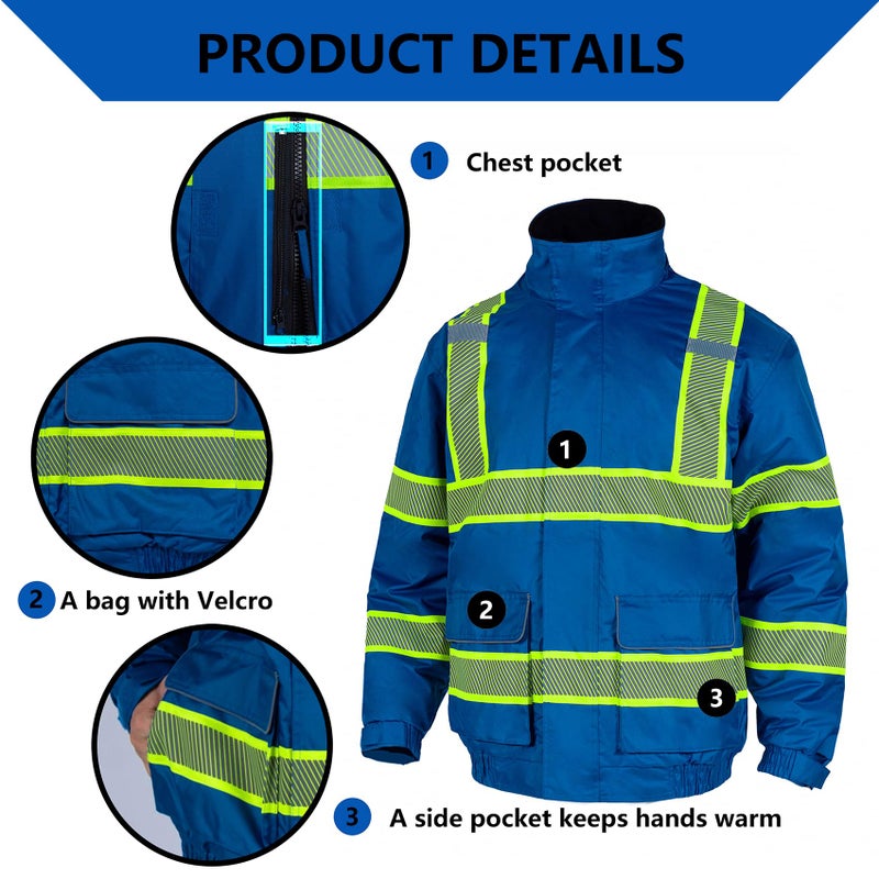 FONIRRA High Visibility Heavy Duty Insulated Winter Jacket for Men Waterproof,Safety Jacket for Men Reflective Big and Tall - Image 5