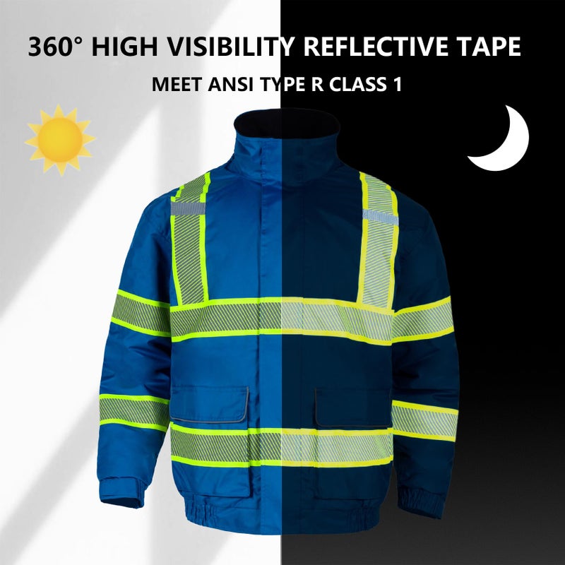 FONIRRA High Visibility Heavy Duty Insulated Winter Jacket for Men Waterproof,Safety Jacket for Men Reflective Big and Tall - Image 3