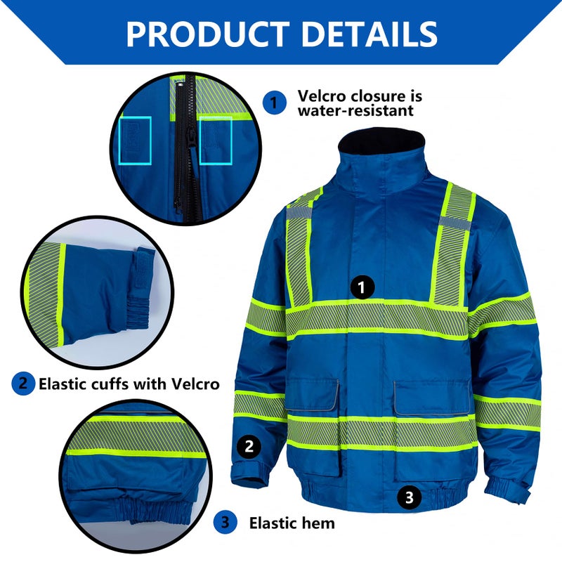FONIRRA High Visibility Heavy Duty Insulated Winter Jacket for Men Waterproof,Safety Jacket for Men Reflective Big and Tall - Image 4