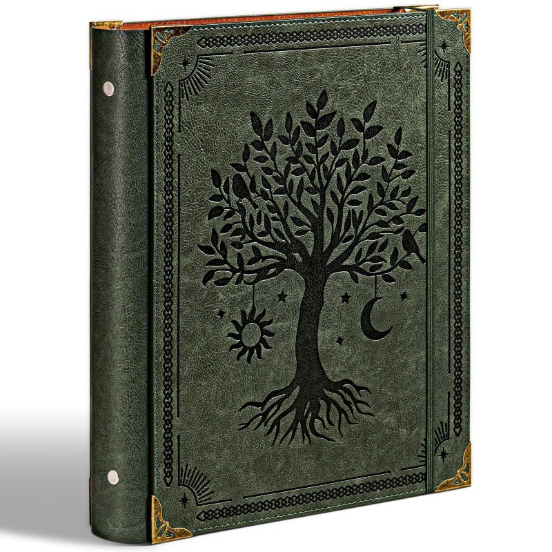 Ovesmusl PU Leather 3 Ring Binder Fits 8.5"x11" Letter Size Paper, 1.5 Inch Round Ring Binder Holds 350 Sheets, Notepad Paper Cover Loose Leaf Organizer, Green Tree - Image 1
