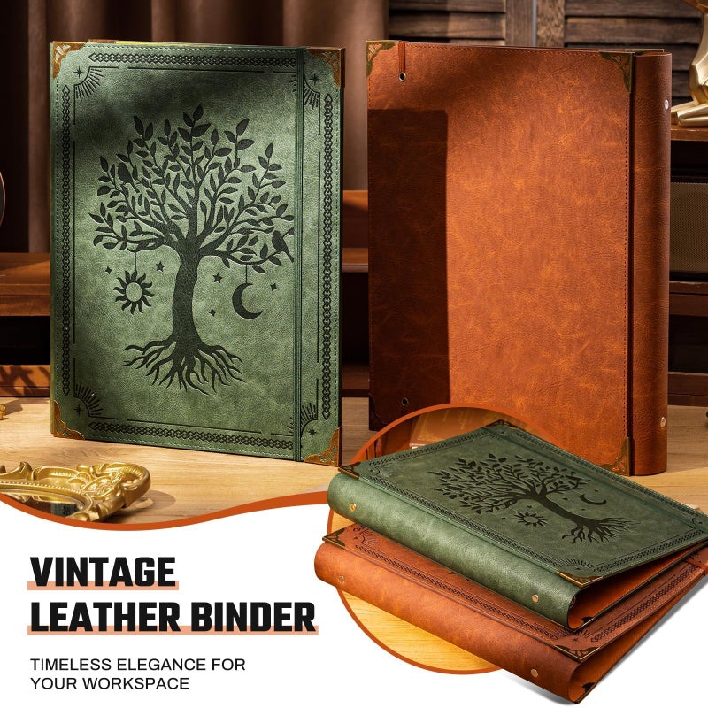Ovesmusl PU Leather 3 Ring Binder Fits 8.5"x11" Letter Size Paper, 1.5 Inch Round Ring Binder Holds 350 Sheets, Notepad Paper Cover Loose Leaf Organizer, Green Tree - Image 4