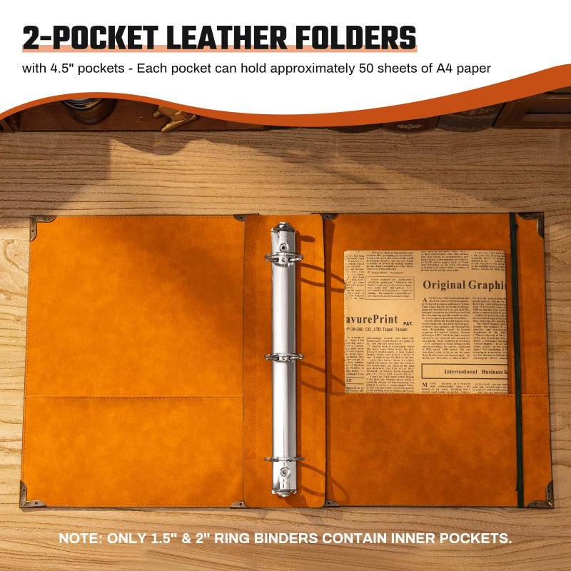 Ovesmusl PU Leather 3 Ring Binder Fits 8.5"x11" Letter Size Paper, 1.5 Inch Round Ring Binder Holds 350 Sheets, Notepad Paper Cover Loose Leaf Organizer, Green Tree - Image 3