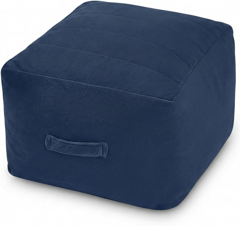 MeMoreCool Square Stuffed Pouf Ottoman Foot Rest, Floor Pouf Foot Stool with Foam Chunk Filling, Soft Stuffed Ottoman Footrest for Living Room, Navy - Image 1