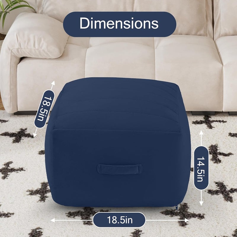 MeMoreCool Square Stuffed Pouf Ottoman Foot Rest, Floor Pouf Foot Stool with Foam Chunk Filling, Soft Stuffed Ottoman Footrest for Living Room, Navy - Image 2