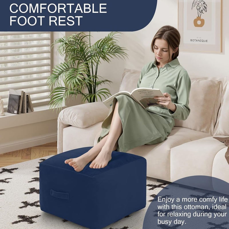 MeMoreCool Square Stuffed Pouf Ottoman Foot Rest, Floor Pouf Foot Stool with Foam Chunk Filling, Soft Stuffed Ottoman Footrest for Living Room, Navy - Image 4