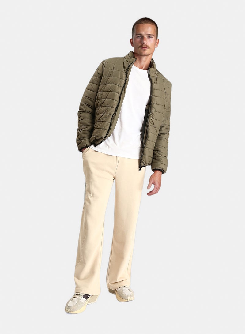 RAVIN Men Mock Neck Zipped Bomber Jacket Olive - Image 4