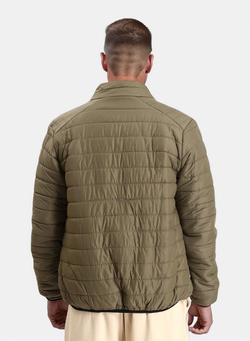 RAVIN Men Mock Neck Zipped Bomber Jacket Olive - Image 2