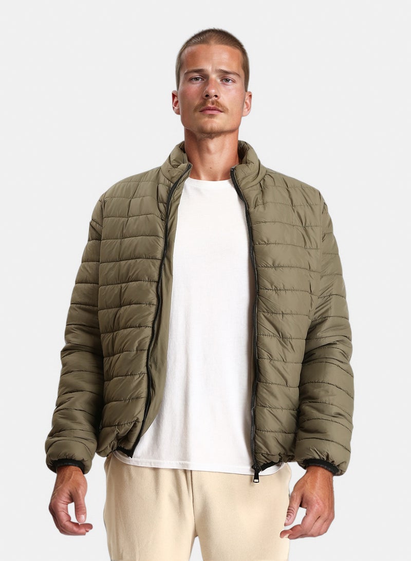 RAVIN Men Mock Neck Zipped Bomber Jacket Olive - Image 1