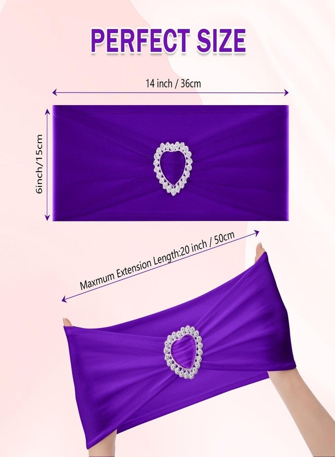 Howhic Pack of 60 Spandex Chair Sashes Bows Stretch Cover Band with Buckle Slider Universal Elastic Chair Ties for Wedding Banquet Party Event Decoration (Purple) - Image 2