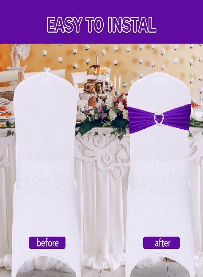 Howhic Pack of 60 Spandex Chair Sashes Bows Stretch Cover Band with Buckle Slider Universal Elastic Chair Ties for Wedding Banquet Party Event Decoration (Purple) - Image 3