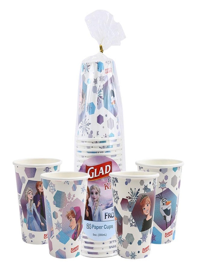 Glad for Kids Disney Frozen Disposable Paper Cups, Anna and Elsa - Heavy Duty, Soak Proof, Kid-Friendly Paper Cups for Drinking and Everyday Use, 9 Ounce, 24 Count - Image 1