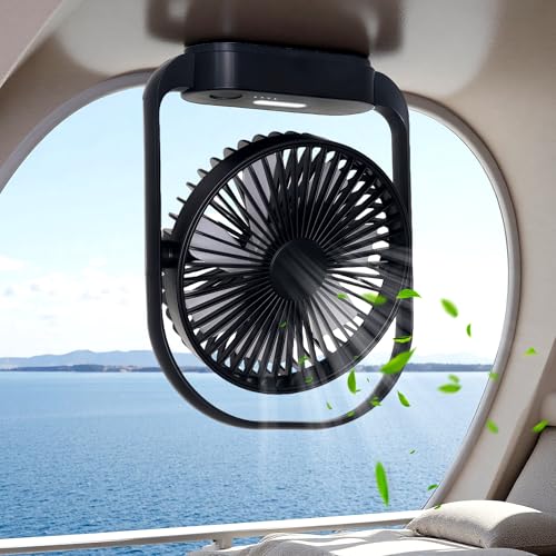 GIIKNEW Magnetic Cruise Ship Approved Fan with LED Light, 4000mAh Battery Operated Portable Fan with 4 Speeds, Magnetically Sticks on Cabin Ceilings and Walls - Black - Image 1