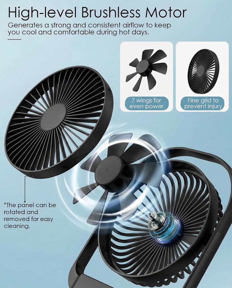 GIIKNEW Magnetic Cruise Ship Approved Fan with LED Light, 4000mAh Battery Operated Portable Fan with 4 Speeds, Magnetically Sticks on Cabin Ceilings and Walls - Black - Image 2