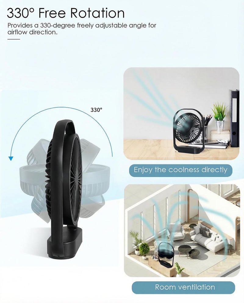 GIIKNEW Magnetic Cruise Ship Approved Fan with LED Light, 4000mAh Battery Operated Portable Fan with 4 Speeds, Magnetically Sticks on Cabin Ceilings and Walls - Black - Image 3