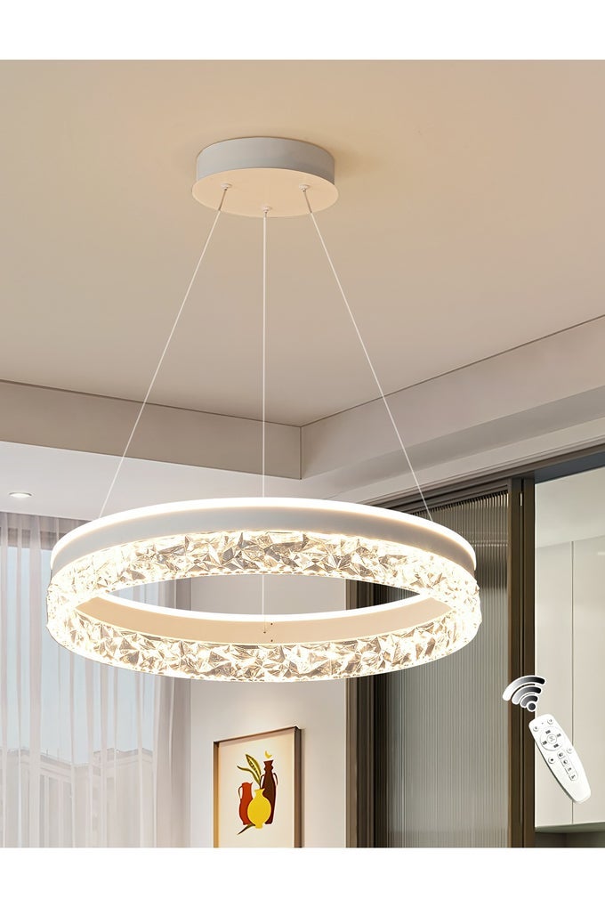 WHITE 1-RING DIMMING CHANDELIER 50W CHANDELIER WITH REMOTE CONTROL IN DINING ROOM KITCHEN ISLAND