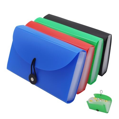 SEEKIND Expanding File Folders 4 Pack, 7.1" 4.2" Receipt Organizer Folder Accordion Folder Document with 13 Pocket for Office,Cards,Tickets-Water Resistant - Image 1
