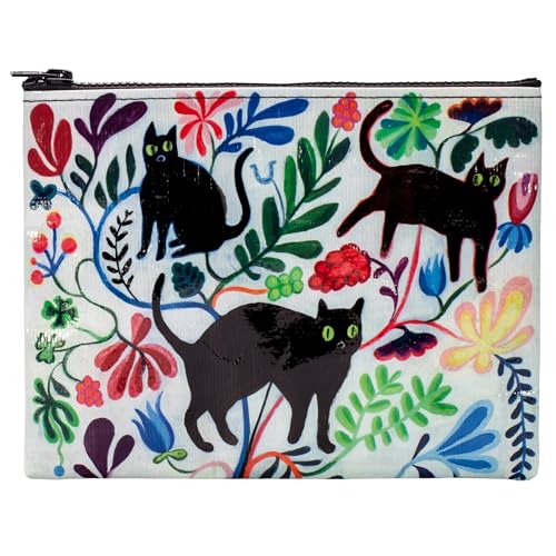 Blue Q Black Cat Zipper Pouch by Blue Q. Great for organizing larger bags. Features a sturdy chunky zipper, easy-to-wipe-clean, made from 95% recycled plastic. 7.25"h x 9.5"w - Image 1