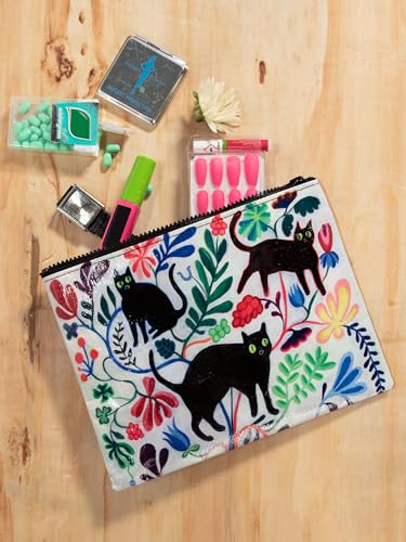 Blue Q Black Cat Zipper Pouch by Blue Q. Great for organizing larger bags. Features a sturdy chunky zipper, easy-to-wipe-clean, made from 95% recycled plastic. 7.25"h x 9.5"w - Image 2