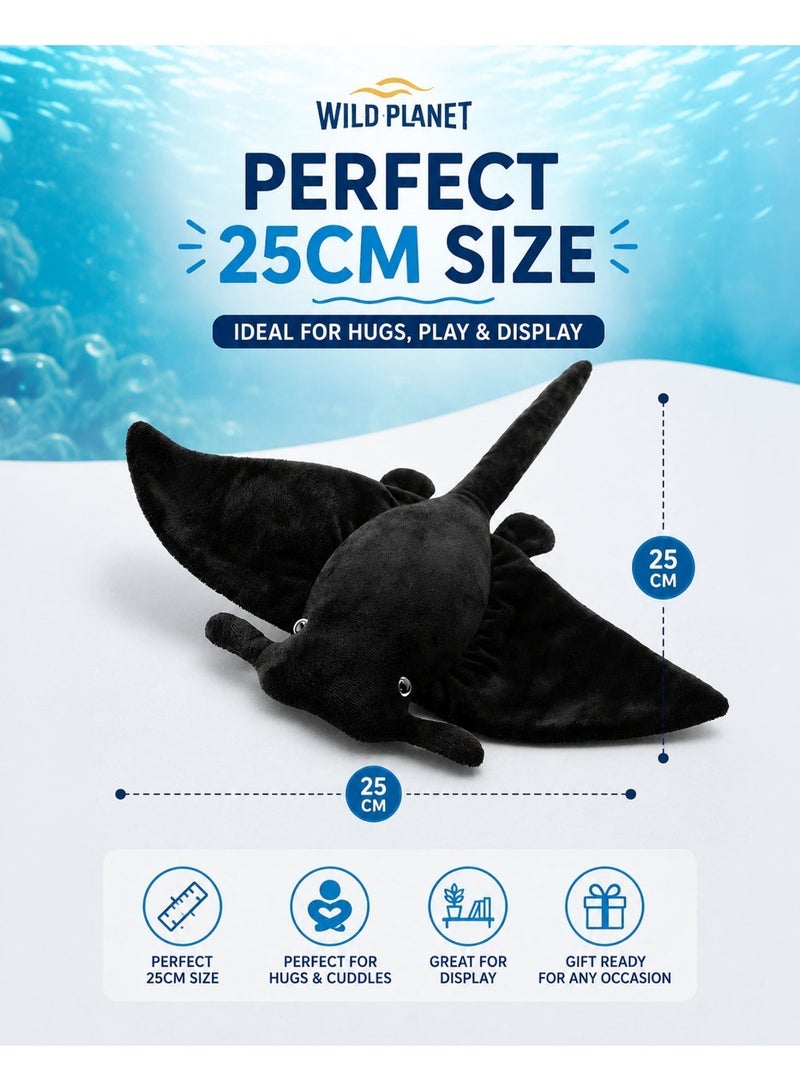 Wild Planet Manta Ray Plush Toy 38cm Soft Ocean Stuffed Animal Realistic Marine Sea Creature Plushie Cute Black Manta Ray Doll for Kids Boys Girls Cuddly Educational Wildlife Gift Bedroom Decor Sleep CompanionC - Image 3