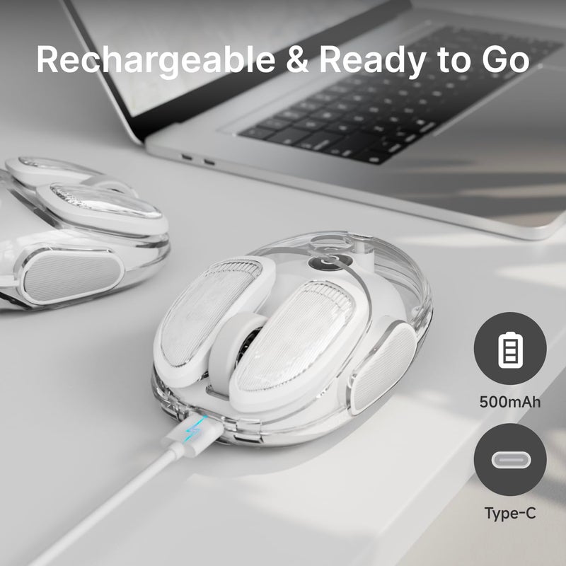 SEUNKWANG EWEADN Q9 Wireless Clear Mouse Dual Mode Bluetooth & 2.4G USB Computer Mouse with RGB Lighting, Silent Clicks, Multi-Device Compatibility for Laptop, PC, MacBook, iPad Cute Mouse-White - Image 5