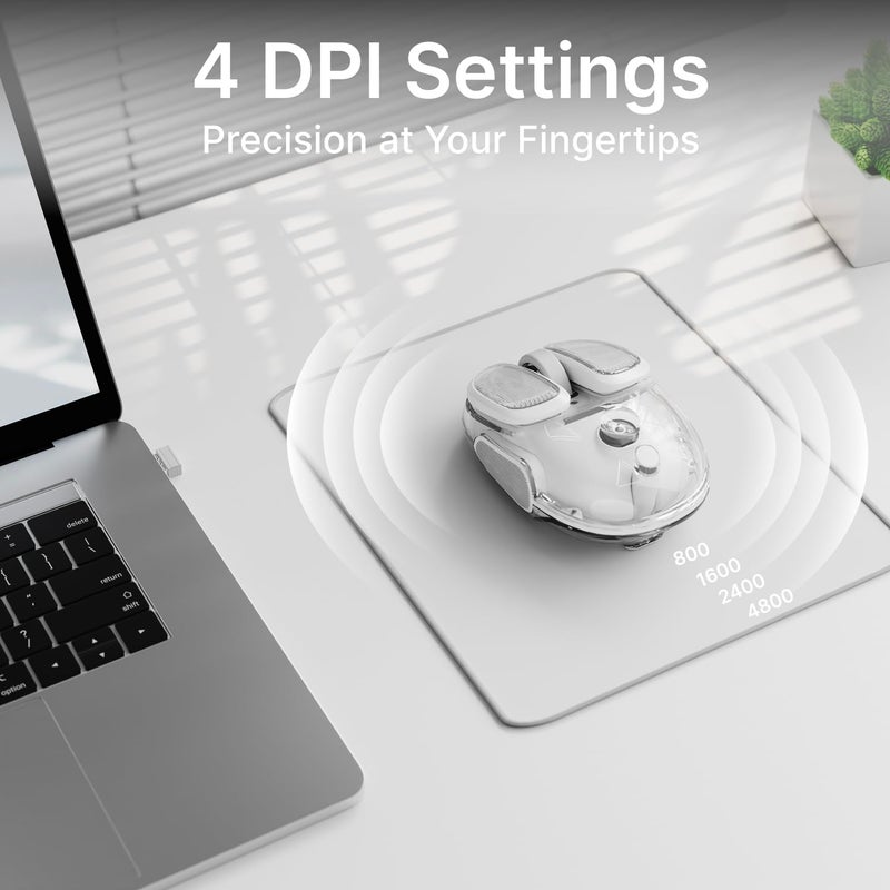 SEUNKWANG EWEADN Q9 Wireless Clear Mouse Dual Mode Bluetooth & 2.4G USB Computer Mouse with RGB Lighting, Silent Clicks, Multi-Device Compatibility for Laptop, PC, MacBook, iPad Cute Mouse-White - Image 3