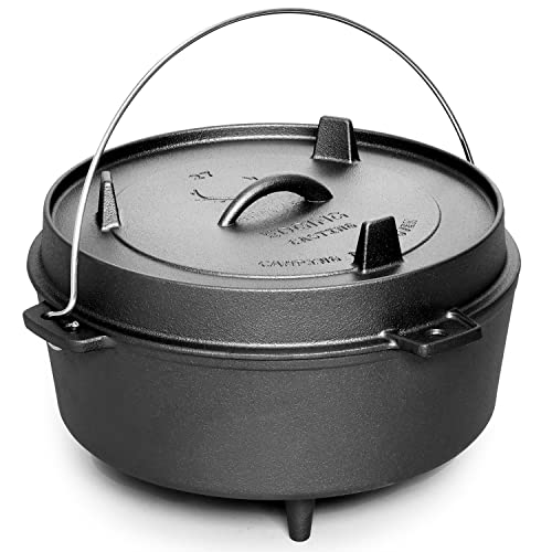 EDGING CASTING Pre-Seasoned Cast Iron Dutch Oven With Skillet Lid, Outdoor Camping Deep Pot for Camping Fireplace Cooking BBQ Baking Campfire, Leg Base, 4.5 Quart - Image 1