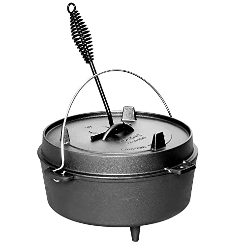EDGING CASTING Pre-Seasoned Cast Iron Dutch Oven With Skillet Lid, Outdoor Camping Deep Pot for Camping Fireplace Cooking BBQ Baking Campfire, Leg Base, 4.5 Quart - Image 2
