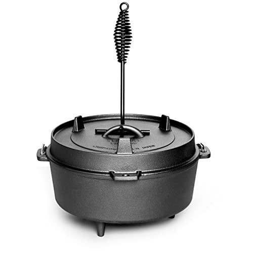 EDGING CASTING Pre-Seasoned Cast Iron Dutch Oven With Skillet Lid, Outdoor Camping Deep Pot for Camping Fireplace Cooking BBQ Baking Campfire, Leg Base, 4.5 Quart - Image 4