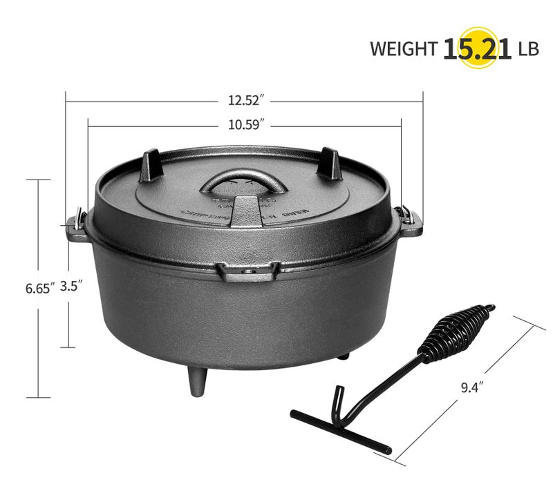 EDGING CASTING Pre-Seasoned Cast Iron Dutch Oven With Skillet Lid, Outdoor Camping Deep Pot for Camping Fireplace Cooking BBQ Baking Campfire, Leg Base, 4.5 Quart - Image 3