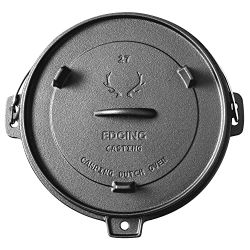 EDGING CASTING Pre-Seasoned Cast Iron Dutch Oven With Skillet Lid, Outdoor Camping Deep Pot for Camping Fireplace Cooking BBQ Baking Campfire, Leg Base, 4.5 Quart - Image 5