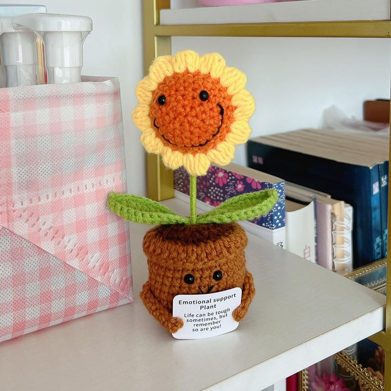 MofivKce Crochet Forget-Me-Not Potted Plants Handmade Artificial Flowers for Home Decor, Wedding, Birthday Gift for Friends and Family (Smiling Sunflower) - Image 3