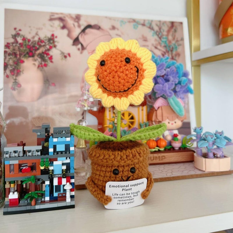 MofivKce Crochet Forget-Me-Not Potted Plants Handmade Artificial Flowers for Home Decor, Wedding, Birthday Gift for Friends and Family (Smiling Sunflower) - Image 2