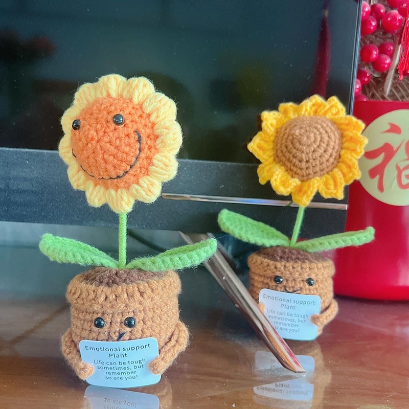 MofivKce Crochet Forget-Me-Not Potted Plants Handmade Artificial Flowers for Home Decor, Wedding, Birthday Gift for Friends and Family (Smiling Sunflower) - Image 4