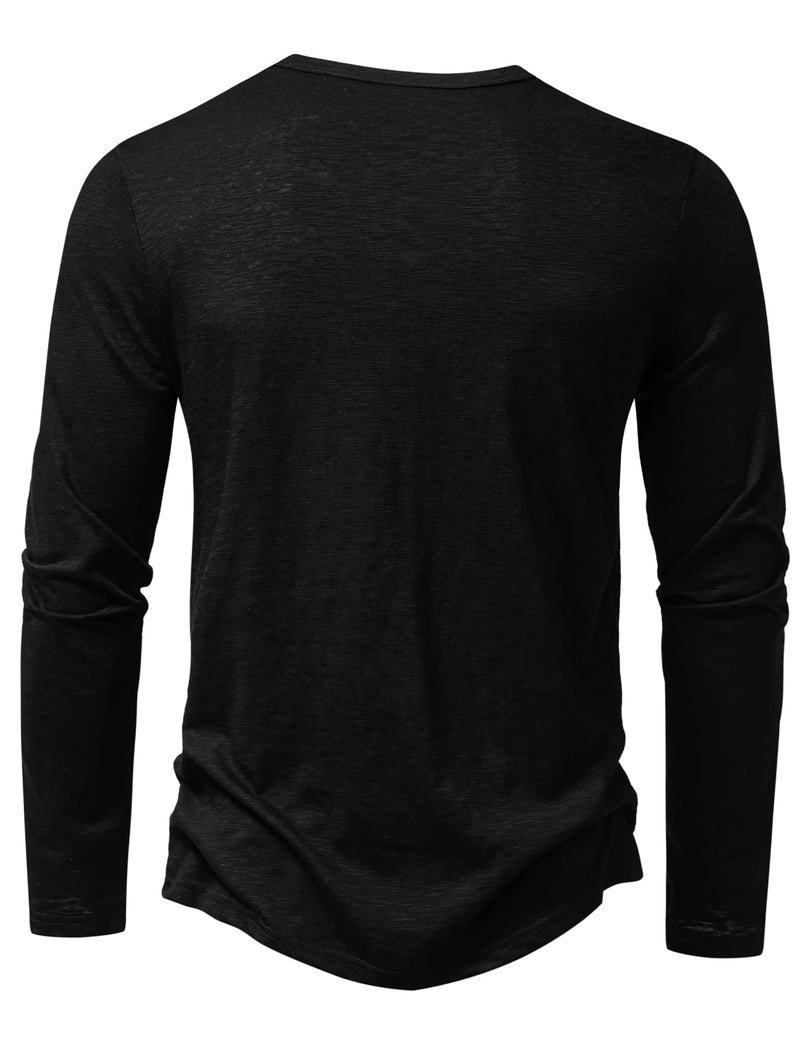 PARKLEES Men's Casual Stretchy Long Sleeve Henley T-Shirt Front Placket Muscle Workout Athletic 4 Buttons Tee Tops Black Large - Image 3