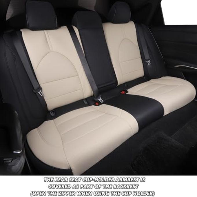 HKZ Custom Fit Camry Seat Covers For Toyota Camry 2018 2019 2020 2021 2022 2024 Hybrid Xle, Hybrid Xse 5-Seats Full Set,Leather-Black+Beige - Image 3