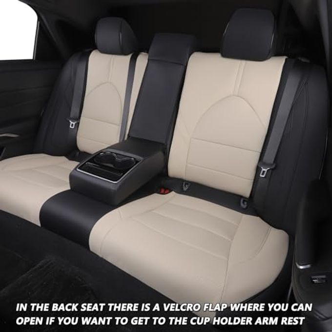 HKZ Custom Fit Camry Seat Covers For Toyota Camry 2018 2019 2020 2021 2022 2024 Hybrid Xle, Hybrid Xse 5-Seats Full Set,Leather-Black+Beige - Image 2