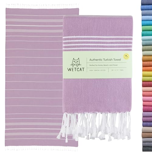 WETCAT Turkish Beach Towel Oversized (38"x71") 100% Turkish Cotton, Made in Turkey - Sand Free, Extra Large, Ultra Soft, Quick Drying, Compact & Lightweight for Travel - Lilac - Image 1