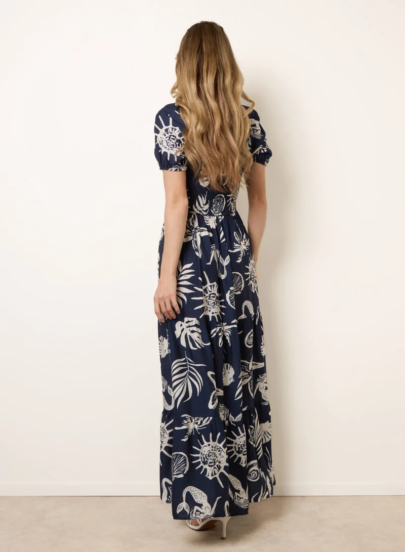 بلو فانيلا Knot Front Puff Sleeve Dress